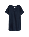 Linen Rich V-Neck Knee Length Shift Dress