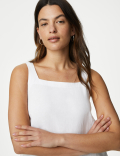 Linen Rich Square Neck Mini Shift Dress