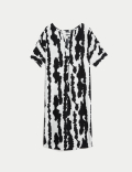 Linen Rich Printed V-Neck Shift Dress