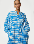 Linen Rich Printed Midi Shirt Dress
