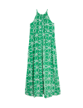 Linen Rich Printed Halter Neck Maxi Dress