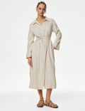 Linen Blend Midaxi Relaxed Shirt Dress