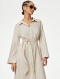 Linen Blend Midaxi Relaxed Shirt Dress