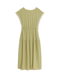 Linen Rich Embroidered Tie Waist Midi Dress