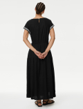 Linen Rich Embroidered Tie Waist Midi Dress