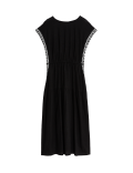 Linen Rich Embroidered Tie Waist Midi Dress