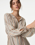 Linen Blend Striped Midi Shift Dress