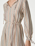 Linen Blend Striped Midi Shift Dress
