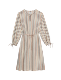 Linen Blend Striped Midi Shift Dress