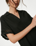 Linen Rich V-Neck Collared Midi Shift Dress