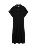 Linen Rich V-Neck Collared Midi Shift Dress