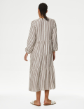 Linen Rich Striped V-Neck Midaxi Tiered Dress