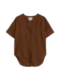Pure Linen V-Neck Popover Blouse