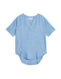 Pure Linen V-Neck Popover Blouse