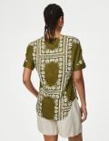 Pure Linen Printed V-Neck Popover Blouse