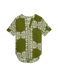 Pure Linen Printed V-Neck Popover Blouse