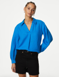 Pure Linen Collared Popover Blouse