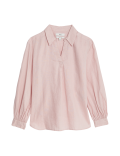 Pure Linen Collared Popover Blouse