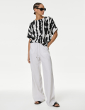 Pure Linen Printed Relaxed Blouse