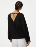 Linen Rich Tie Detail Blouse