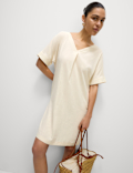Linen Rich V-Neck Mini Shift Dress