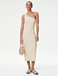 Jersey Ribbed One Shoulder Midi Beach Dress