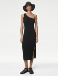 Jersey Ribbed One Shoulder Midi Beach Dress
