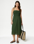 Pure Cotton Shirred Midi Beach Dress