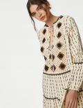 Cotton Rich Textured Tie Neck Mini Dress