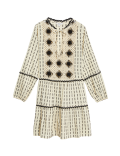 Cotton Rich Textured Tie Neck Mini Dress
