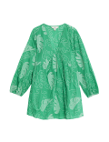 Pure Cotton Embroidered V-Neck Mini Beach Dress