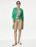 Tummy Control Palm Print Plunge Swimsuit