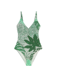 Tummy Control Palm Print Plunge Swimsuit
