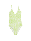 Tummy Control Palm Print Plunge Swimsuit