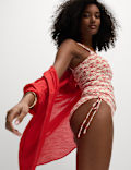 Printed Drawstring High Waisted Bikini Bottoms