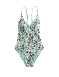 Printed Trim Detail V-Neck Plunge Swimsuit