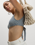 Gingham Tie Back Plunge Bikini Top