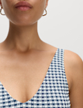 Gingham Textured Tie Back Plunge Swimsuit
