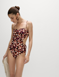 Printed Cut Out Drawstring Swimsuit