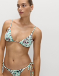 Printed Trim Detail Triangle Bikini Top