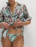 Printed Tie Side High Leg Bikini Bottoms