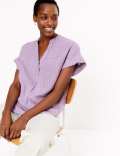 Pure Linen Striped Popover Blouse