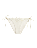 Floral Embroidered Tie Side Bikini Bottoms
