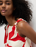 Linen Rich Printed Twist One Shoulder Top