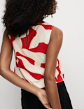Linen Rich Printed Twist One Shoulder Top