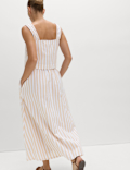 Printed Square Neck Beach Top with Linen