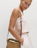 Printed Square Neck Beach Top with Linen