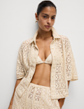 Pure Cotton Crochet Short Sleeve Beach Shirt