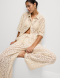 Pure Cotton Crochet Short Sleeve Beach Shirt