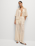 Pure Cotton Crochet Short Sleeve Beach Shirt